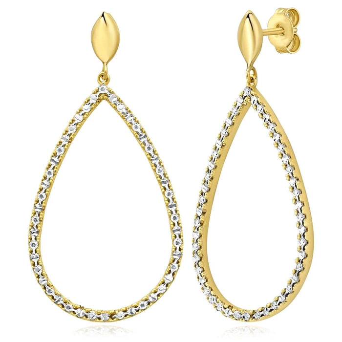 Real 14K Gold Two - Tone Diamond - Cut Teardrop Dangle Earrings – Italian Made - WJD Exclusives