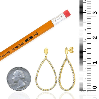 Real 14K Gold Two-Tone Diamond-Cut Teardrop Dangle Earrings – Italian Made