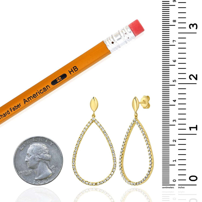 Real 14K Gold Two - Tone Diamond - Cut Teardrop Dangle Earrings – Italian Made - WJD Exclusives
