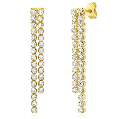 Real 14K Gold Two - Tone Diamond - Cut Double Row Dangle Earrings – Italian Made - WJD Exclusives