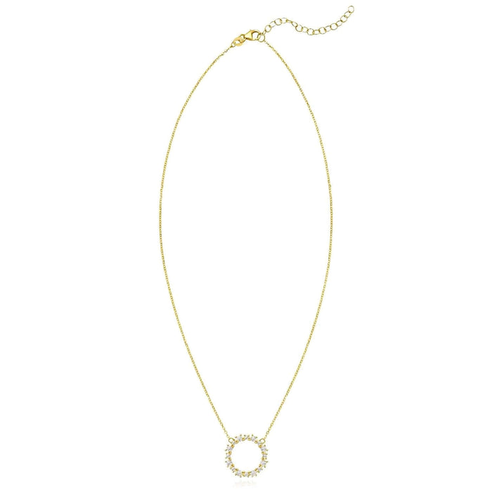 14K Yellow White Gold Diamond - Cut Circle Necklace (Solid Links) 16" - 18" Adjustable - WJD Exclusives