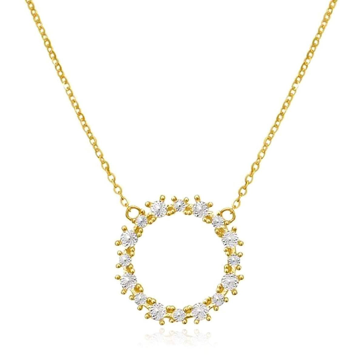 14K Yellow White Gold Diamond - Cut Circle Necklace (Solid Links) 16" - 18" Adjustable - WJD Exclusives