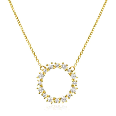 14K Yellow White Gold Diamond - Cut Circle Necklace (Solid Links) 16" - 18" Adjustable - WJD Exclusives