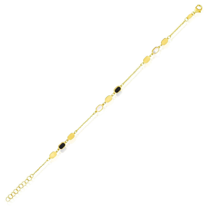 14K Yellow Gold Black Onyx Mother of Pearl Bracelet (Solid Links) 7" - 7.5" Adjustable – Italian - WJD Exclusives