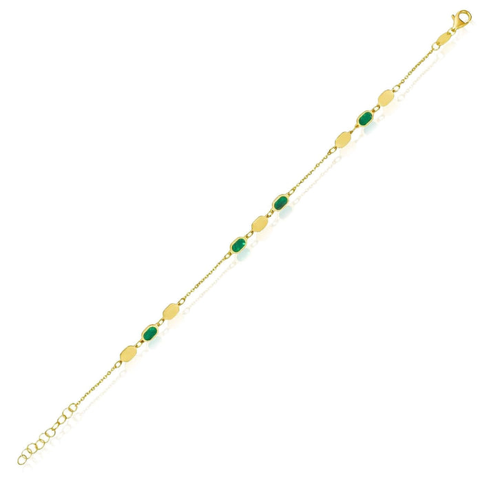 14K Yellow Gold Turquoise & Malachite Bracelet (Solid Links) 7" - 7.5" Adjustable – Italian Made - WJD Exclusives