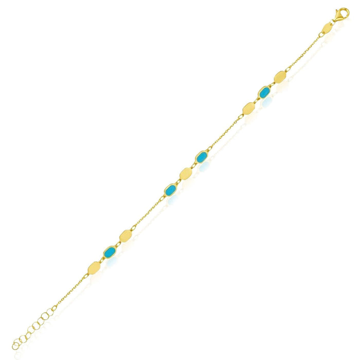 14K Yellow Gold Turquoise & Malachite Bracelet (Solid Links) 7" - 7.5" Adjustable – Italian Made - WJD Exclusives
