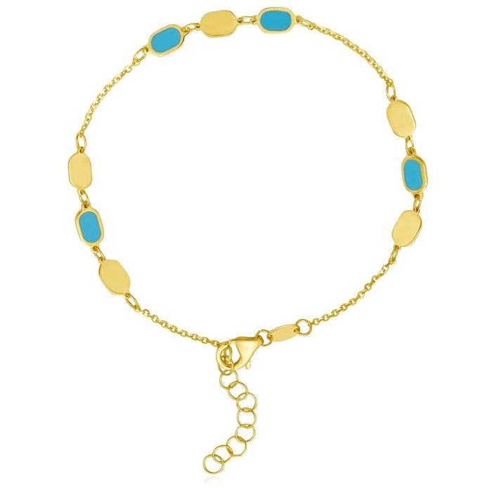 14K Yellow Gold Turquoise & Malachite Bracelet (Solid Links) 7" - 7.5" Adjustable – Italian Made - WJD Exclusives