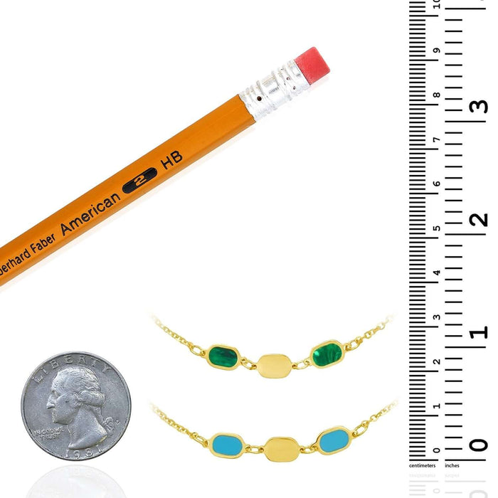 14K Yellow Gold Turquoise & Malachite Bracelet (Solid Links) 7" - 7.5" Adjustable – Italian Made - WJD Exclusives