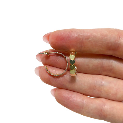 Real 14K Gold Heart Hoop Earrings 17mm – Italian Made Push Back