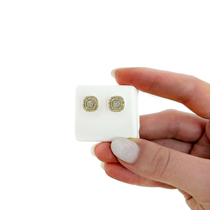 0.50CTW Natural Diamond 10K Gold 11mm Cushion Halo Stud Earrings – Screw Back - WJD Exclusives