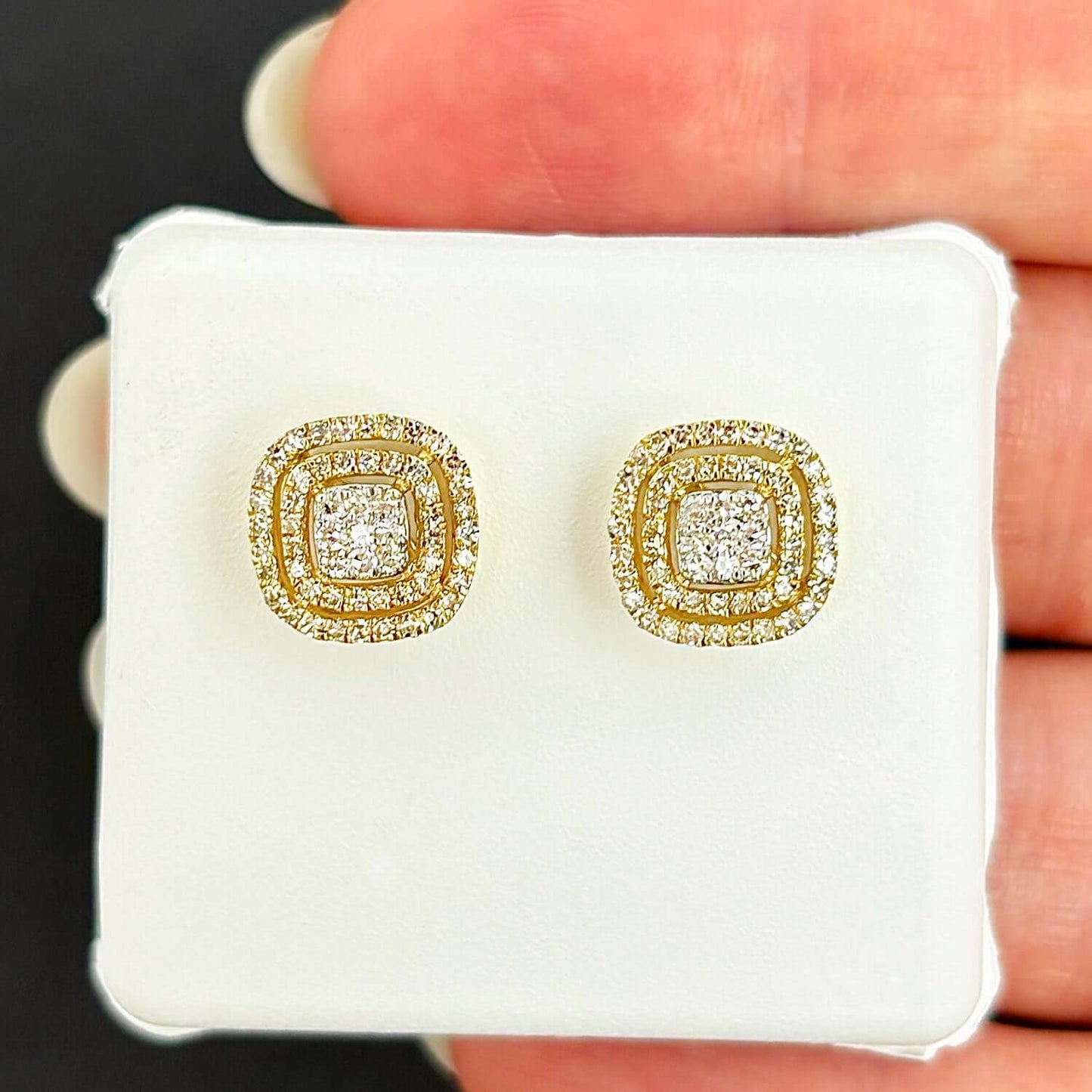 0.50CTW Natural Diamond 10K Gold 11mm Cushion Halo Stud Earrings – Screw Back - WJD Exclusives