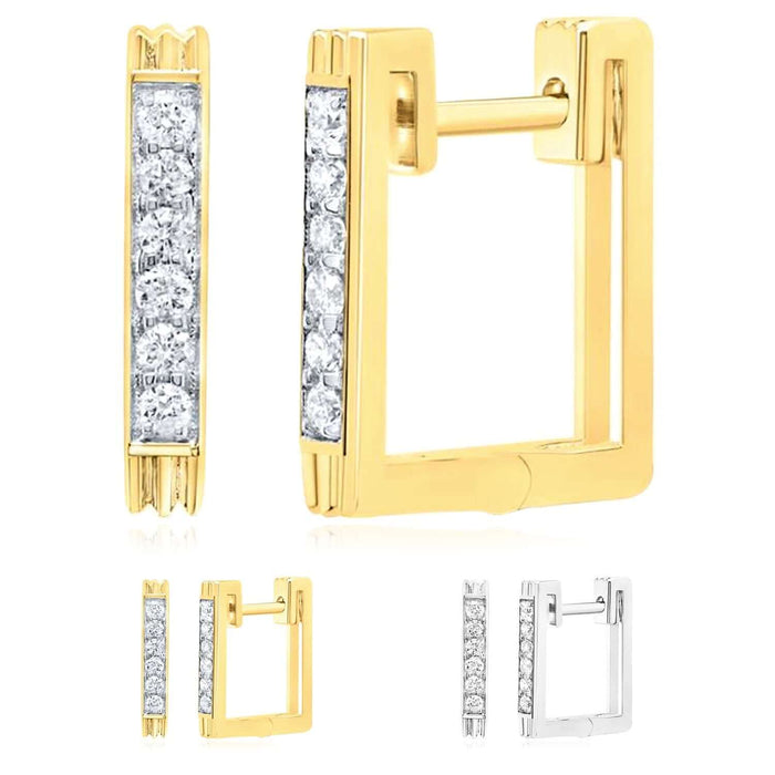 0.20CTW Natural Diamond Real 10K Gold Square Hoop Earrings 15mm Hinged Back - WJD Exclusives