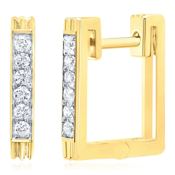 0.20CTW Natural Diamond Real 10K Gold Square Hoop Earrings 15mm Hinged Back - WJD Exclusives