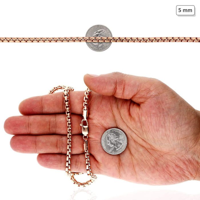 14K Rose Gold 5mm Round Box Chain (Solid Links) 20"-30"