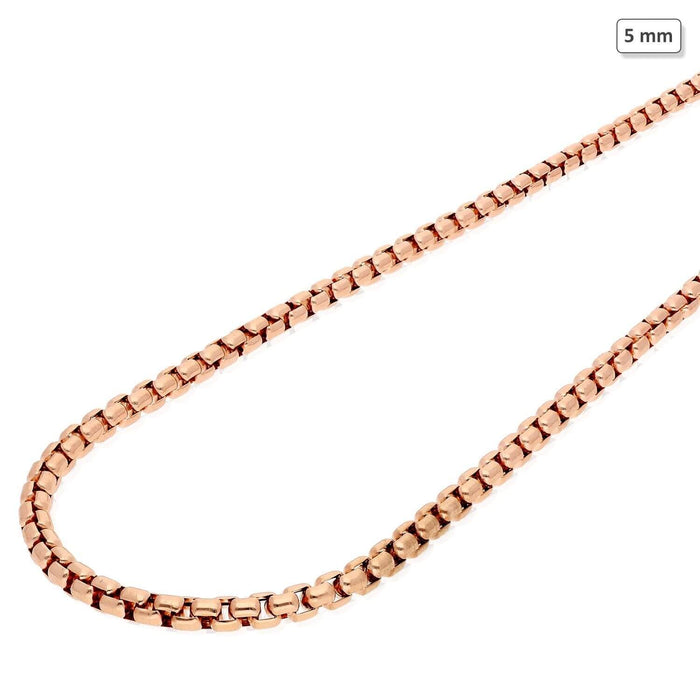 14K Rose Gold 5mm Round Box Chain (Solid Links) 20"-30"