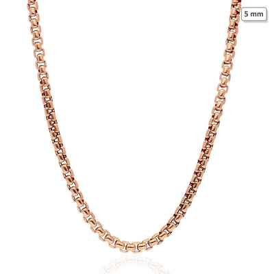 14K Rose Gold 5mm Round Box Chain (Solid Links) 20"-30"