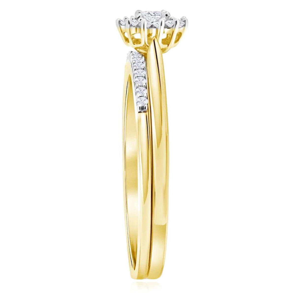 0.25CTW Natural Diamond 10K Yellow Gold Wedding Ring Set – Halo Engagement & Matching Band - WJD Exclusives