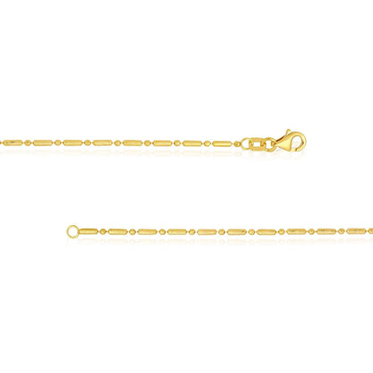 Real 14K Gold 1.5mm Diamond-Cut Long Bar Bead Chain Necklace 16", 18", 20", 24"