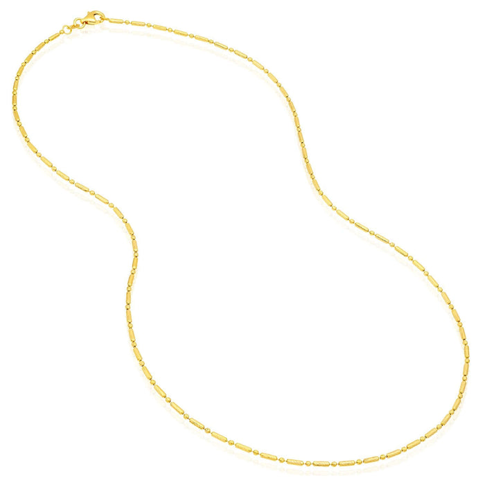 14K Yellow Gold 1.5mm Diamond - Cut Long Bar Bead Chain (Solid Links) 16", 18", 20", 24" - WJD Exclusives