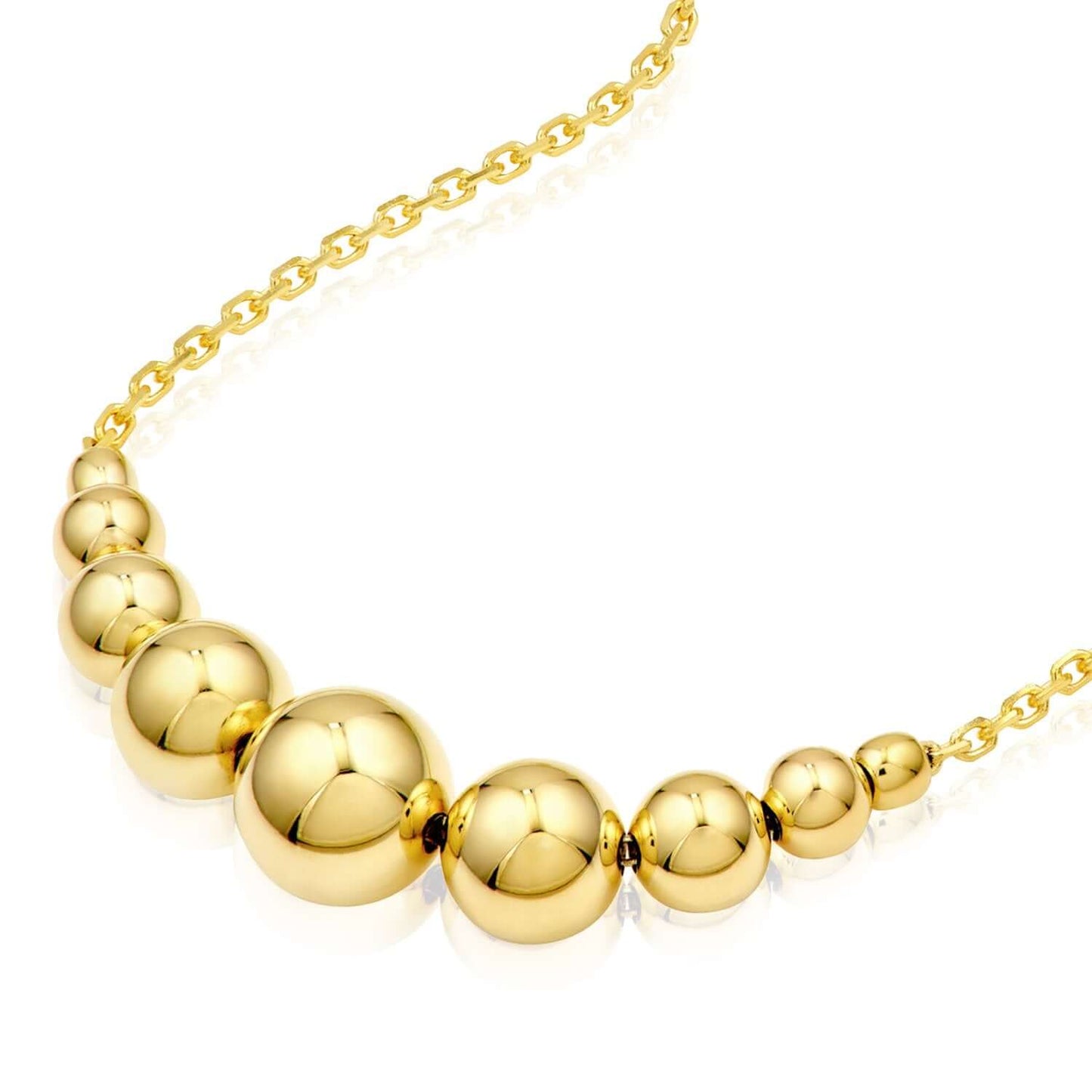 Real 14K Gold Graduated Bead Station Cable Necklace 16-18" Italy