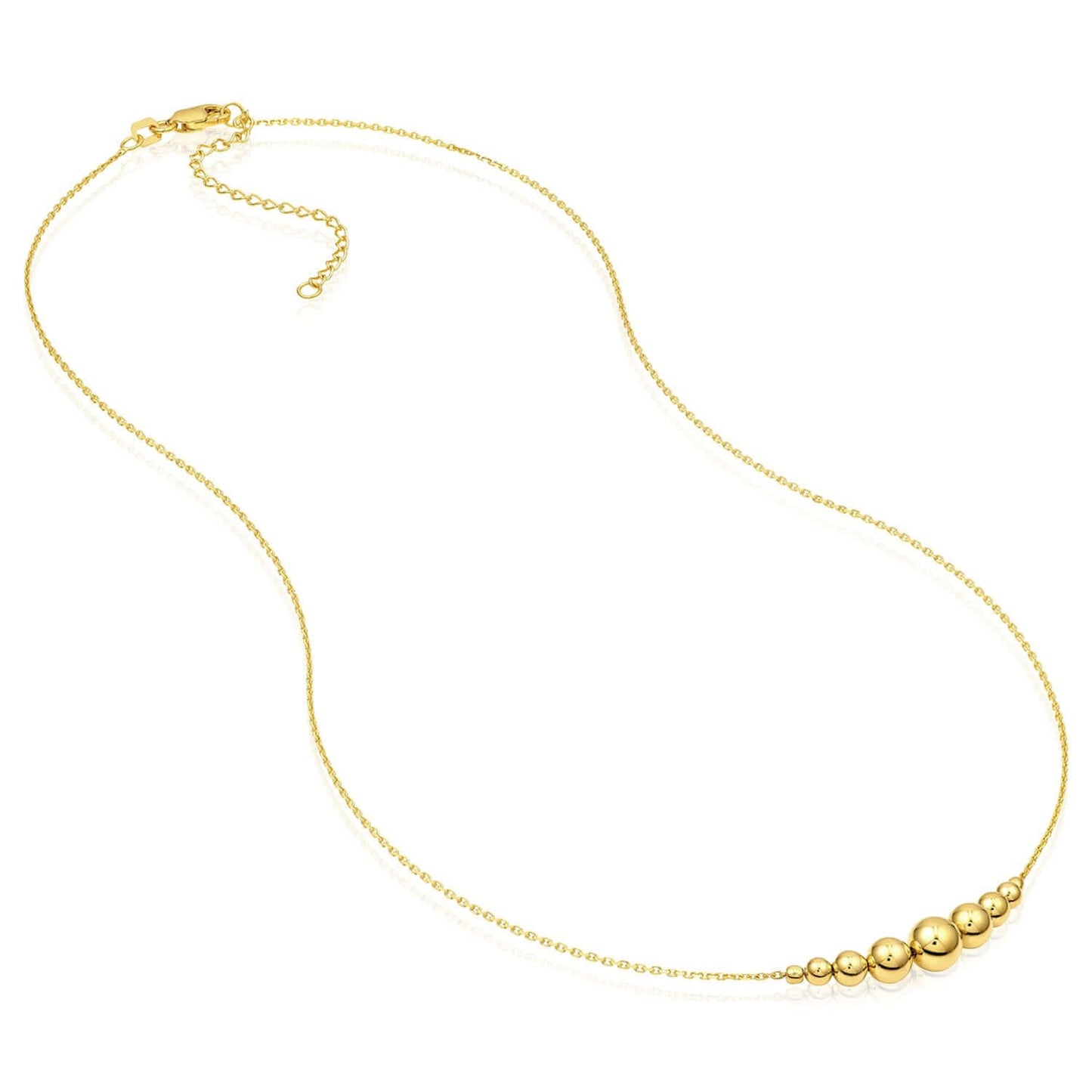 Real 14K Gold Graduated Bead Station Cable Necklace 16-18" Italy