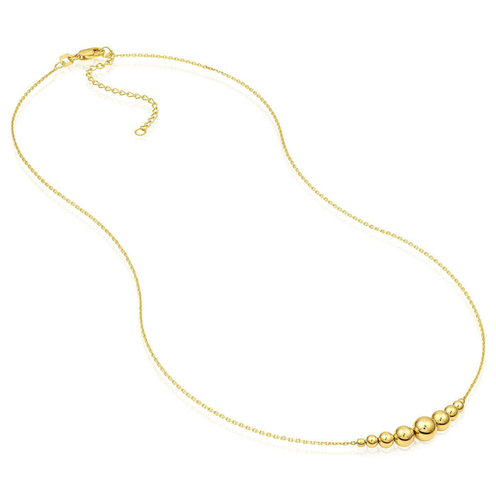 14K Yellow Gold Graduated Bead Station Cable Necklace (Solid Links) 16" - 18" Italy - WJD Exclusives