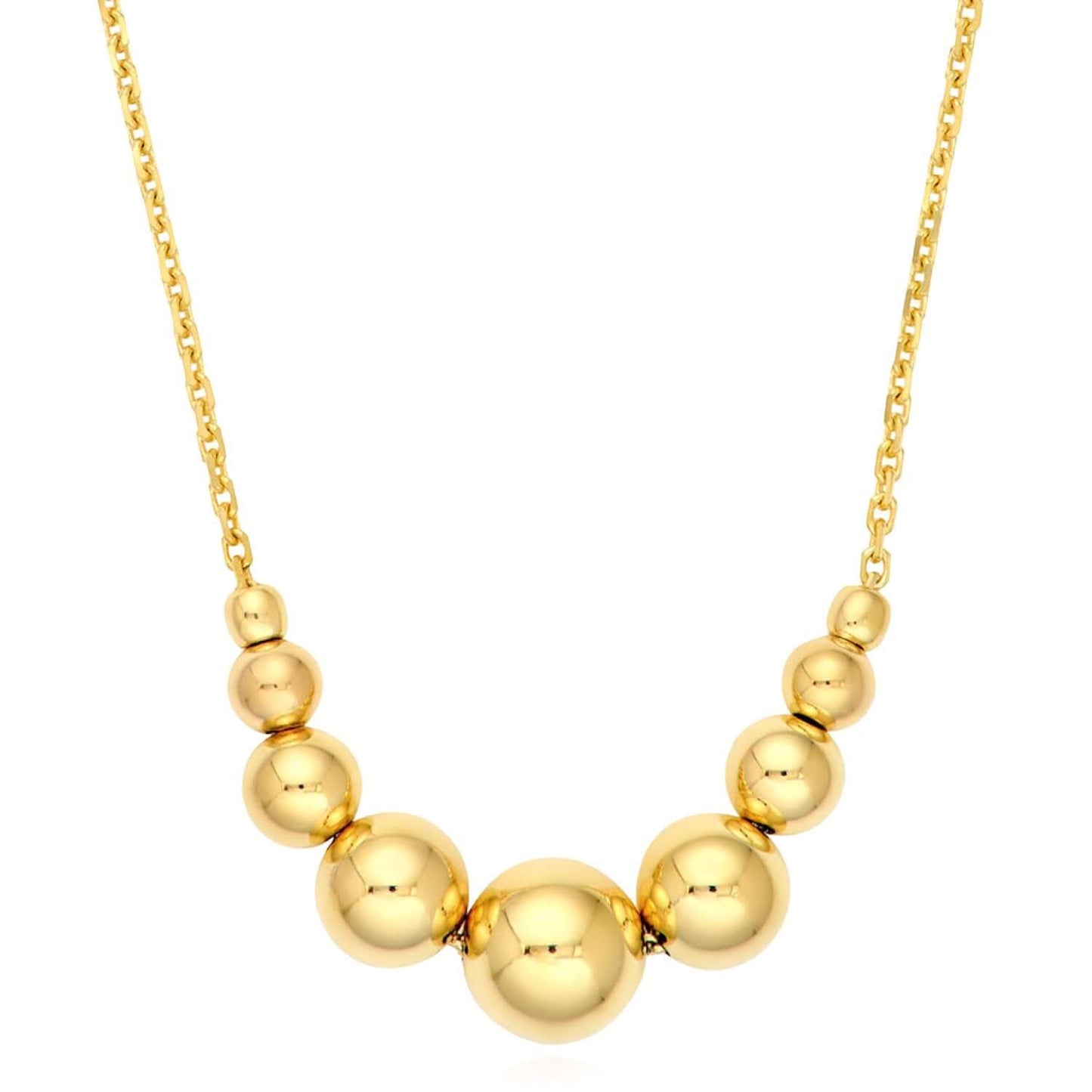 Real 14K Gold Graduated Bead Station Cable Necklace 16-18" Italy