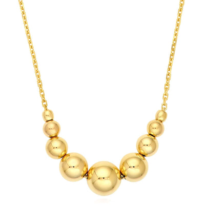 14K Yellow Gold Graduated Bead Station Cable Necklace (Solid Links) 16" - 18" Italy - WJD Exclusives