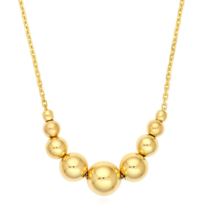 Real 14K Gold Graduated Bead Station Cable Necklace 16-18" Italy