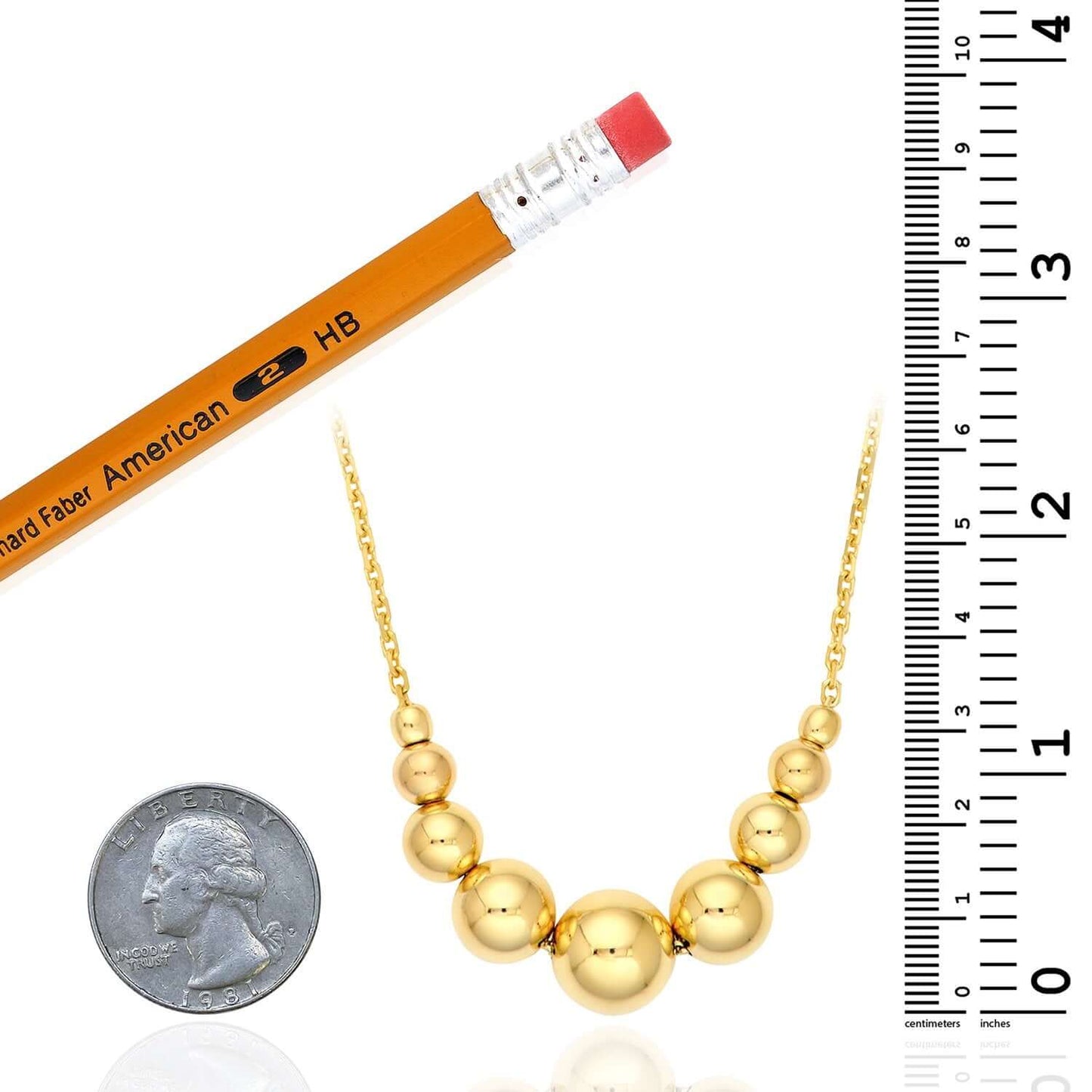 Real 14K Gold Graduated Bead Station Cable Necklace 16-18" Italy