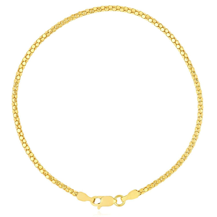 14K Yellow Gold 1.85mm Mirror Popcorn Bracelet (Solid Links) 7.25" - WJD Exclusives