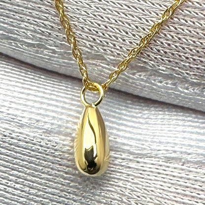 Real 14K Gold Teardrop Pendant Necklace 16-18" Solid Italian Chain