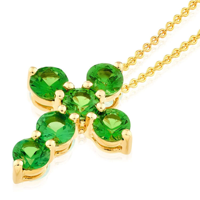 0.78CTW Natural Green Tsavorite 14K Gold Round Cross Pendant – Italian Made - WJD Exclusives