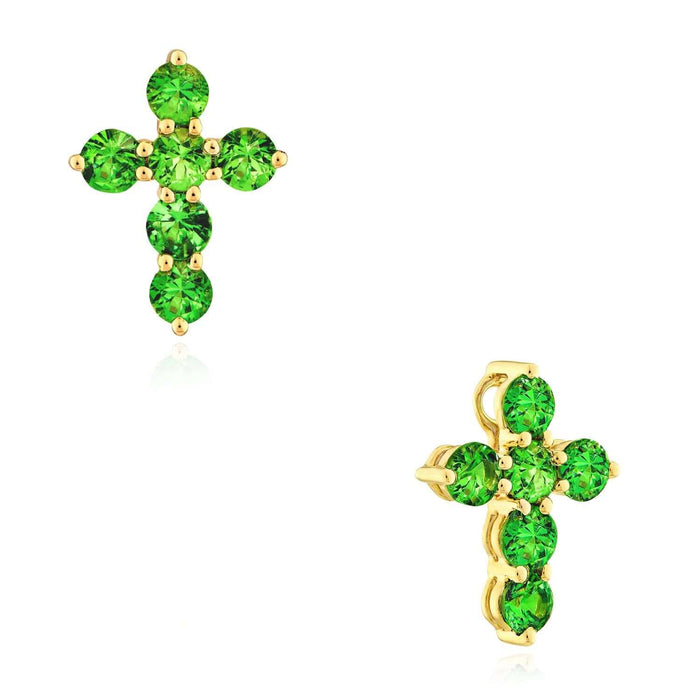 0.78CTW Natural Green Tsavorite 14K Gold Round Cross Pendant – Italian Made - WJD Exclusives