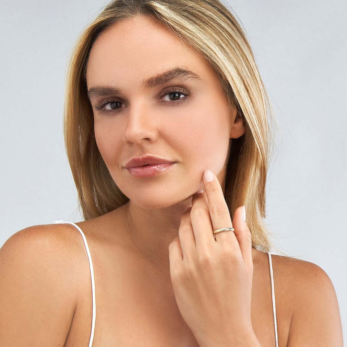 14K Yellow Gold 3mm Diamond - Cut Snake Greek Key Band Ring - WJD Exclusives