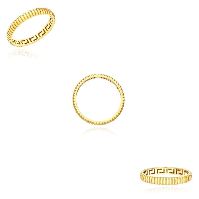 14K Yellow Gold 3mm Diamond - Cut Snake Greek Key Band Ring - WJD Exclusives