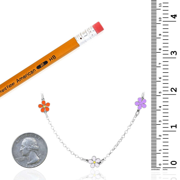 Sterling Silver Multi - Color Enamel Flower Necklace (Solid Links) Made in Italy 16" - WJD Exclusives