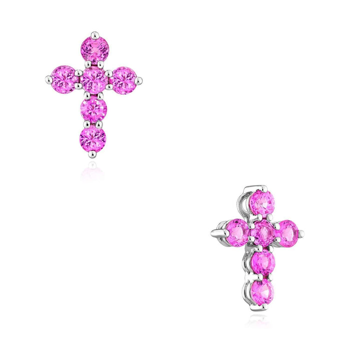 0.90CTW Natural Pink Sapphire Real 14K White Gold Cross Pendant – Made in Italy - WJD Exclusives