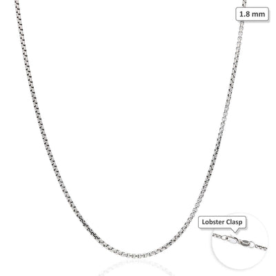 14K White Gold 1.8mm Round Box Chain (Solid Links) 16"-30"