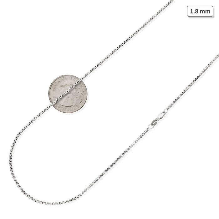 14K White Gold 1.8mm Round Box Chain (Solid Links) 16"-30"