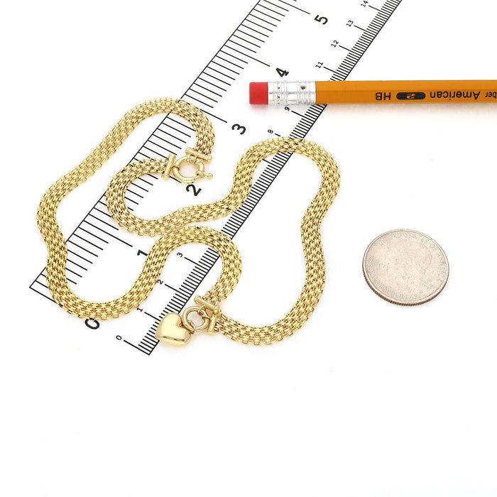 14K Yellow Gold Heart Bismark Chain Necklace (Solid Links) 18" High Polish - WJD Exclusives