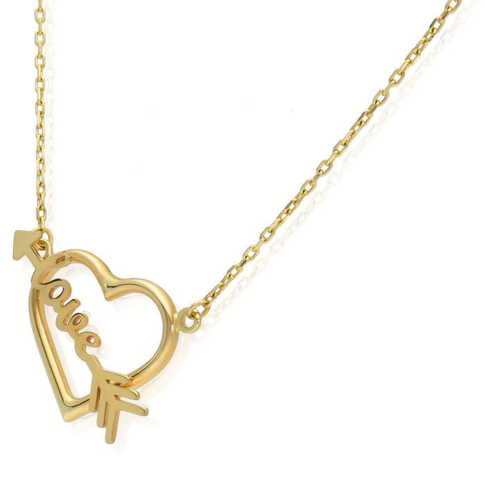 14K Yellow Gold Heart Love Arrow Necklace (Solid Links) 16" - 18" Adjustable - WJD Exclusives