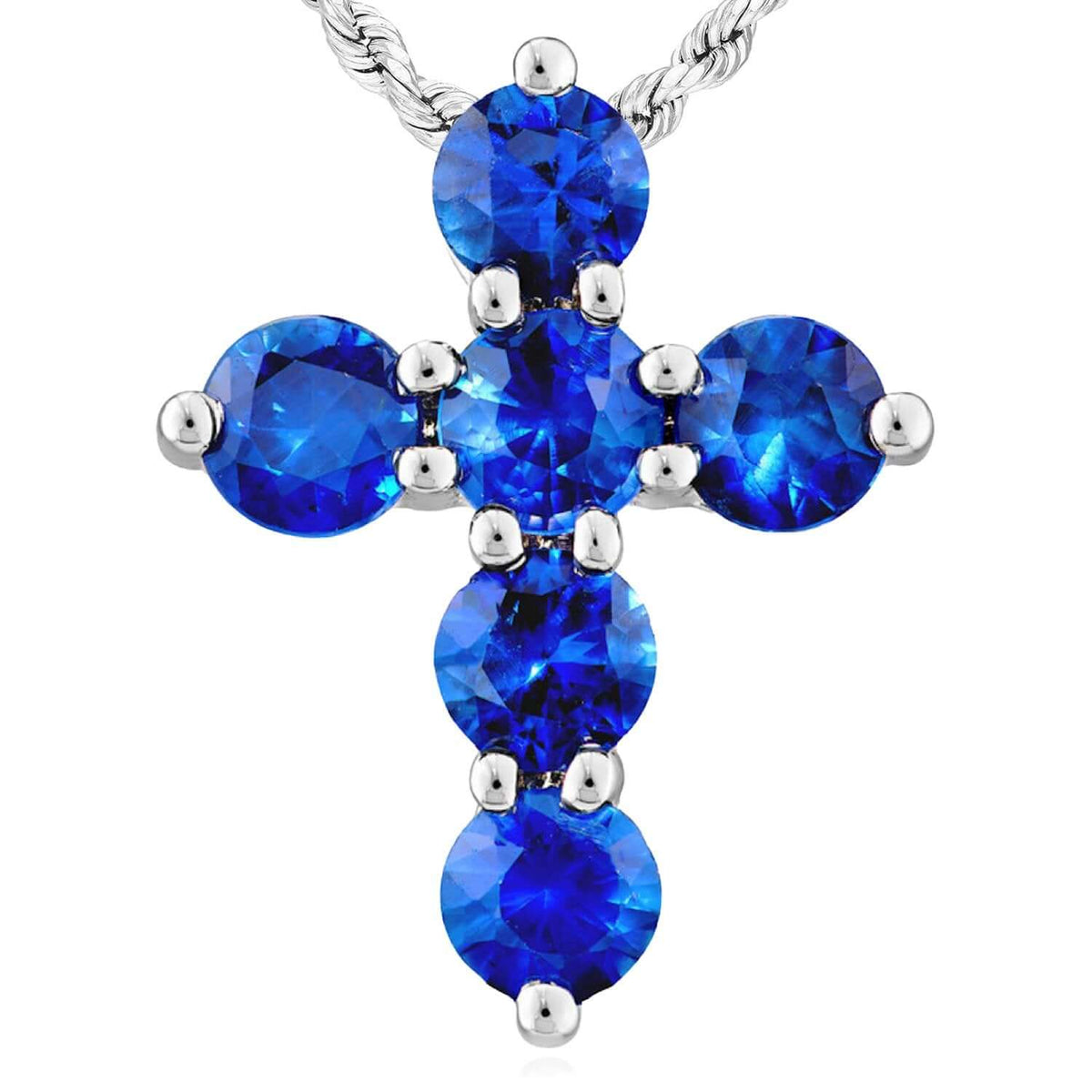 0.90CTW Natural Blue Sapphire Real 14K White Gold Cross Pendant 0.55" - Italy - WJD Exclusives