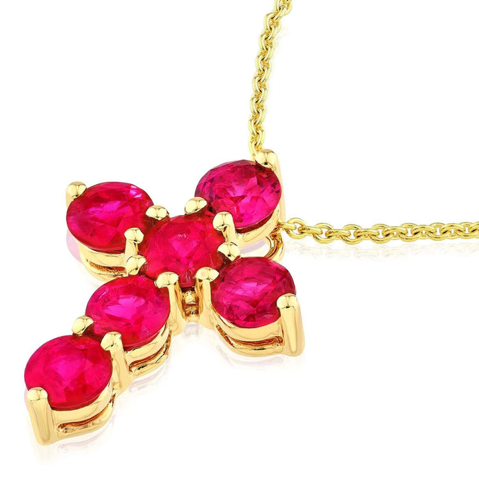 Real 14k Gold 0.90CTW Real Ruby Cross Pendant 0.55" - WJD Exclusives