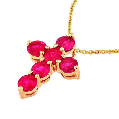 Real 14K Gold Natural Pink Ruby Cross Pendant 0.90TCW 0.55"