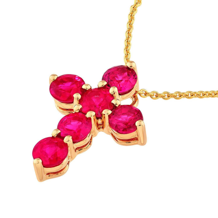 Real 14k Gold 0.90CTW Real Ruby Cross Pendant 0.55" - WJD Exclusives
