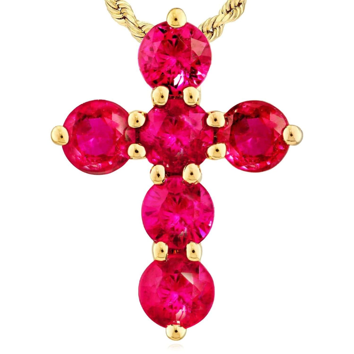 Real 14K Gold Natural Pink Ruby Cross Pendant 0.90TCW 0.55"
