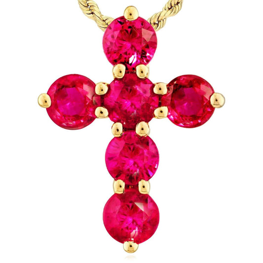 Real 14K Gold Natural Pink Ruby Cross Pendant 0.90TCW 0.55"