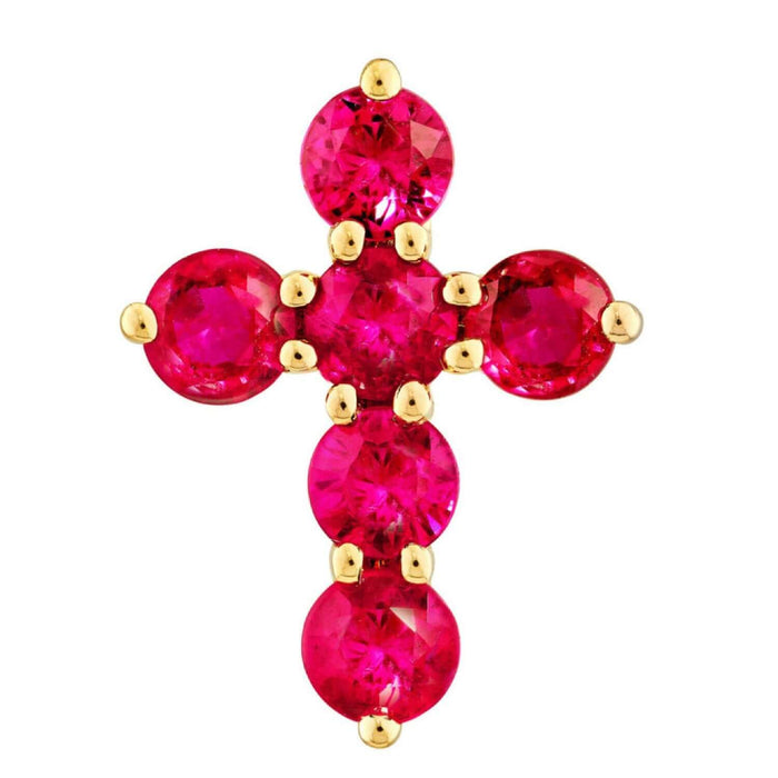 Real 14k Gold 0.90CTW Real Ruby Cross Pendant 0.55" - WJD Exclusives