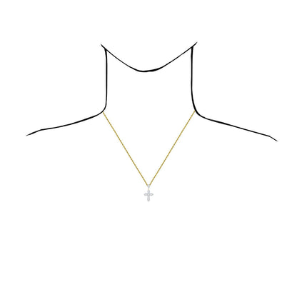 Real 10K Gold 0.50CTW Real Diamond Baguette Cross Pendant 1.2"